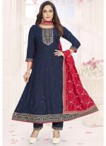 Roman Silk  Navy Blue Festival Wear Embroidery Work Readymade Anarkali Suit